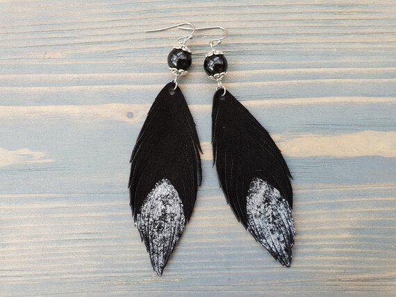 Black cheap leather earrings