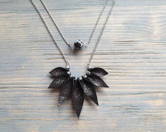 Black Necklace, Statement Jewelry, Boho Necklace, Gift For Her, Boho Jewelry, Leather Necklace Bohemian Women's Necklace, Statement Necklace
