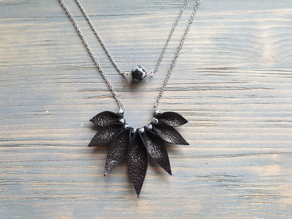 Black Necklace, Statement Jewelry, Boho Necklace, Gift For Her, Boho Jewelry, Leather Necklace Bohemian Women's Necklace, Statement Necklace