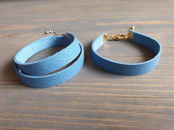 Blue Bracelet, Leather Bracelet, Blue Leather Bracelet, Blue Bangle Bracelet, Leather Bangle Bracelet, Minimalist Bracelet, Wrap Bracelet