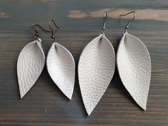 White Leather Earrings, Leather Leaf Earrings, Western Earrings, Genuine Leather Earrings, Western Earrings, Boho Earrings, Leather Jewelry