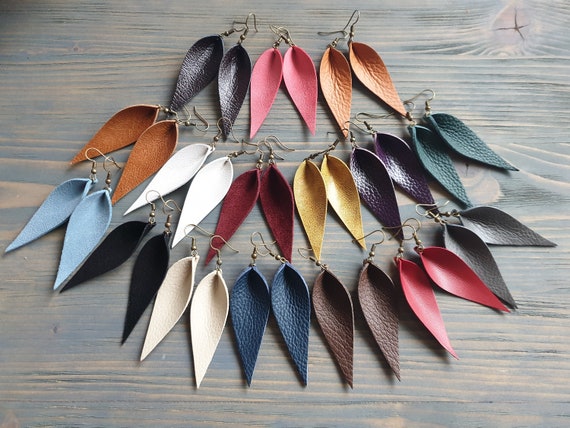 Leather Leaf Earrings, Boho Earrings, Rustic Earrings, Simple Everyday Earrings, Leather Earrings, Western Earrings, Lightweight Earrings
