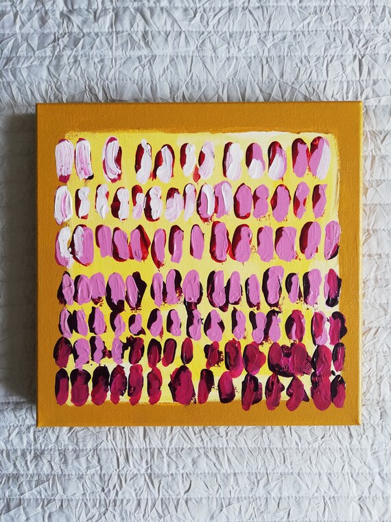 Art & Collectibles Painting Acrylic Abstract painting on stretched box canvas // Pink and yellow