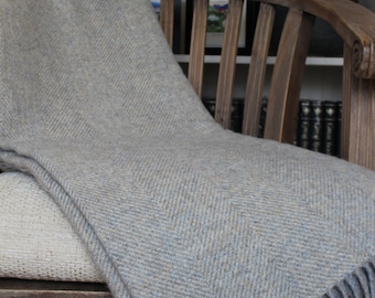 100% British Wool Grey Mix Herringbone Blanket
