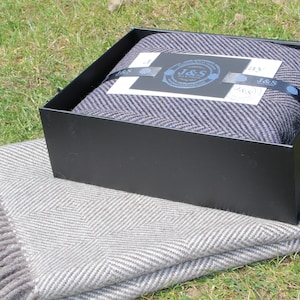 100% British Wool Grey Mix Herringbone Blanket image 3