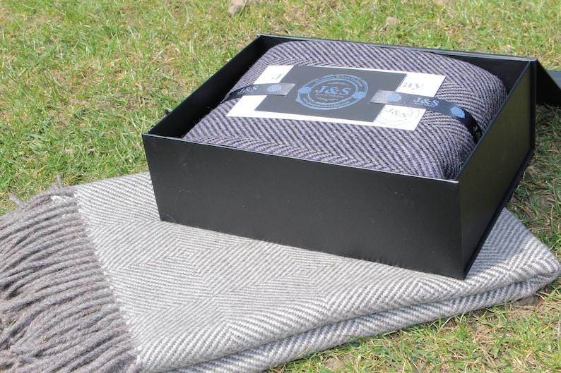 100% British Wool Grey Mix Herringbone Blanket image 3