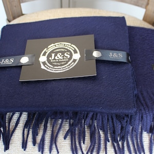 Luxury Navy Blue 100% Cashmere Scarf.  Designed and finished in Yorkshire.