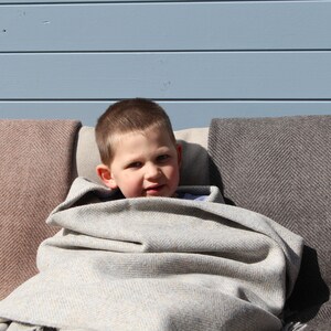 100% British Wool Grey Mix Herringbone Blanket image 2