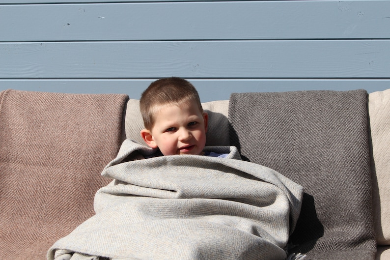 100% British Wool Grey Mix Herringbone Blanket image 2