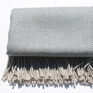 Pure Yorkshire Wool Diamond Blanket in Duck Egg and Cream.  Super Soft and Luxurious.