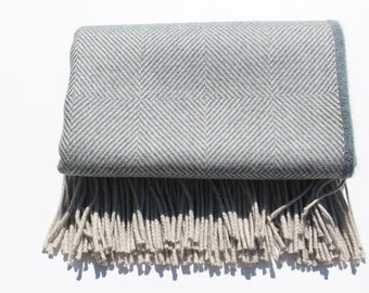 Pure Yorkshire Wool Diamond Blanket in Duck Egg and Cream.  Super Soft and Luxurious.