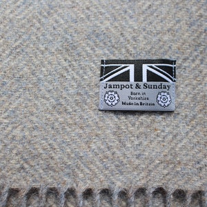 100% British Wool Grey Mix Herringbone Blanket image 4