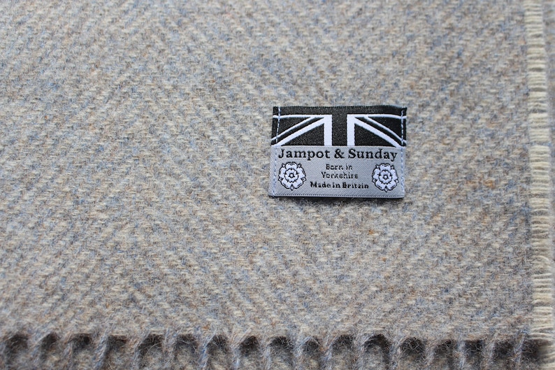 100% British Wool Grey Mix Herringbone Blanket image 4