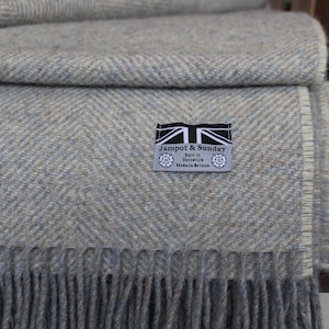 100% British Wool Grey Mix Herringbone Blanket image 5