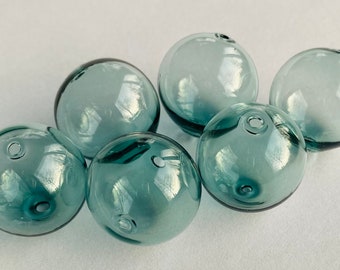 New size! Hand Blown Hollow Glass bubbles 16mm color soft denim blue beads. Lot of 6