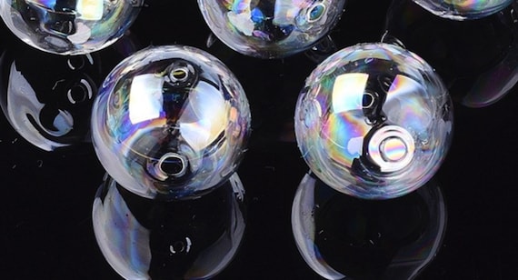 Hand Blown Glass Beads: 25mm Aurora Borealis (AB) Coating, Two Hole, Lot of 4