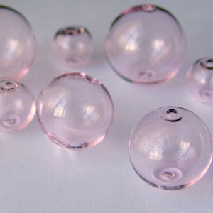Hand Blown Hollow Glass bubbles 16mm color soft pink beads. Lot of 6