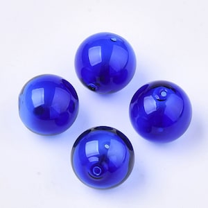 NEW Size! Hand Blown Hollow Glass bubbles 18mm color cobalt blue beads. Lot of 6