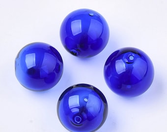 New! Hand Blown Hollow Glass bubbles 20mm color cobalt blue beads. Lot of 6