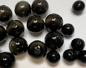 Dark Gray Hand Blown Glass Beads: 25mm Hollow Round Beads (Set of 4)