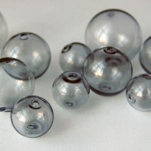 Hand Blown Hollow Glass bubbles 14mm color soft grey gray beads. Lot of 6