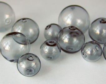 NEW size! Hand Blown Hollow Glass bubbles 18mm color soft grey gray beads. Lot of 6