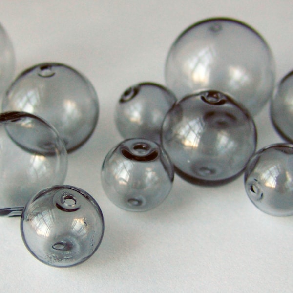 Hand Blown Hollow Glass bubbles 16mm color soft grey gray beads. Lot of 6