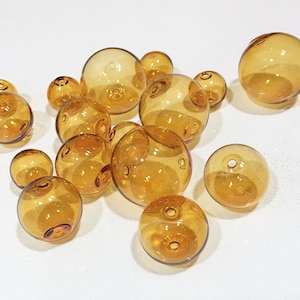 NEW size! Hand Blown Hollow Glass bubbles 18mm soft amber color beads. Lot of 6 x 18mm beads.