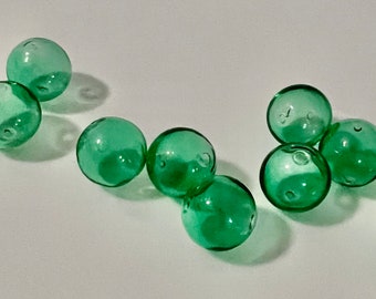 Hand Blown Hollow Glass bubbles 16mm color soft green beads. Lot of 6