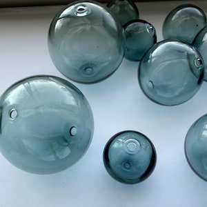 New! Hand Blown Hollow Glass bubbles 25mm color soft denim blue beads. Lot of 4