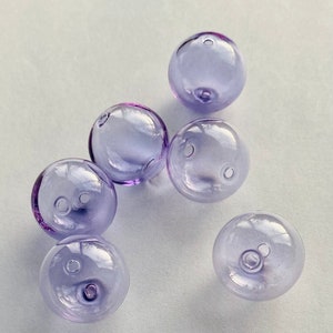 NEW SIZE! 18mm! Hand Blown Hollow Glass bubbles 18mm color soft color shifting purple beads. Lot of 6