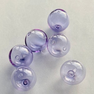 Hand Blown Hollow Glass bubbles 20mm color soft color shifting purple beads. Lot of 6