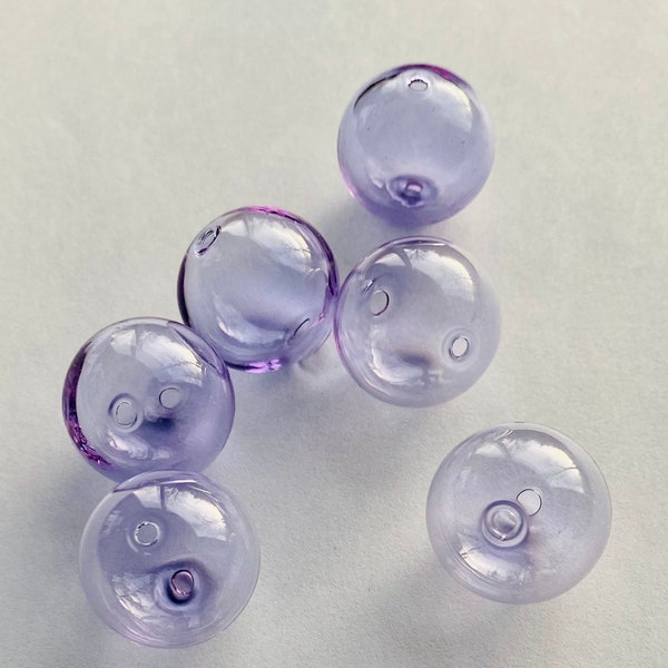 Hand Blown Hollow Glass bubbles 20mm color soft color shifting purple beads. Lot of 6