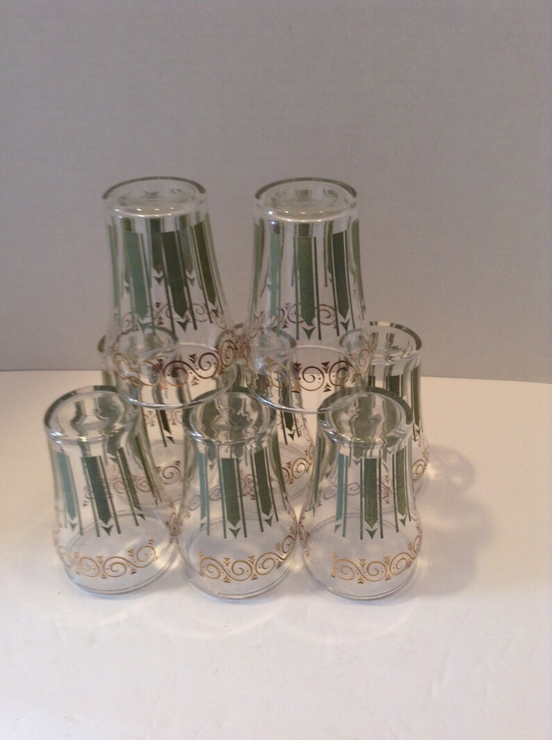 GREEN and GOLD Drinking GLASSES by 'dominion Glass Etsy