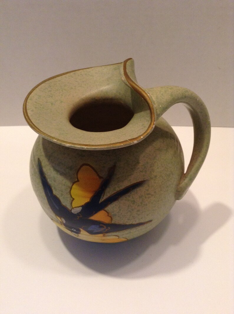 Vintage POTTERY JUG Dover England Handpainted BLUEBIRD Etsy
