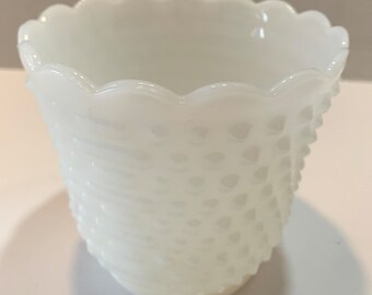 Vintage White Milk Glass Hobnail Jardiniere Vase