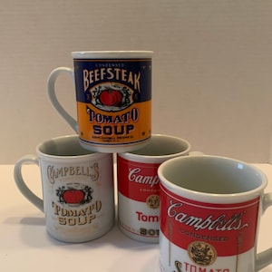 Sale!! Set of Four VINTAGE Campbell&#39;s TOMATO SOUP Mugs, 125th Anniversary Collection. Perfect Condition, 1990&#39;s, Farmhouse Kitchen Decor