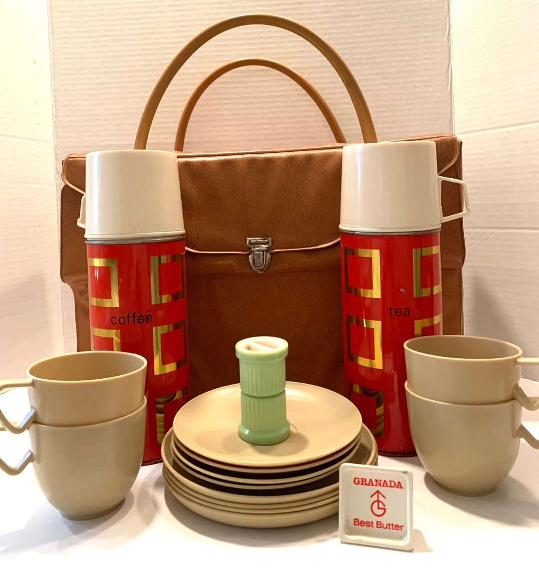 THERMOS 2 PICNIC Set With Carrying BAG Plastic Dishes Etsy