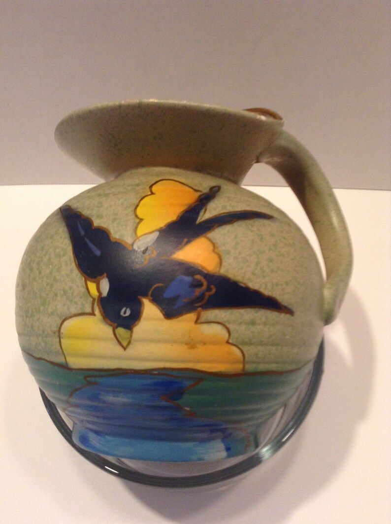 Vintage POTTERY JUG Dover England Handpainted BLUEBIRD Etsy