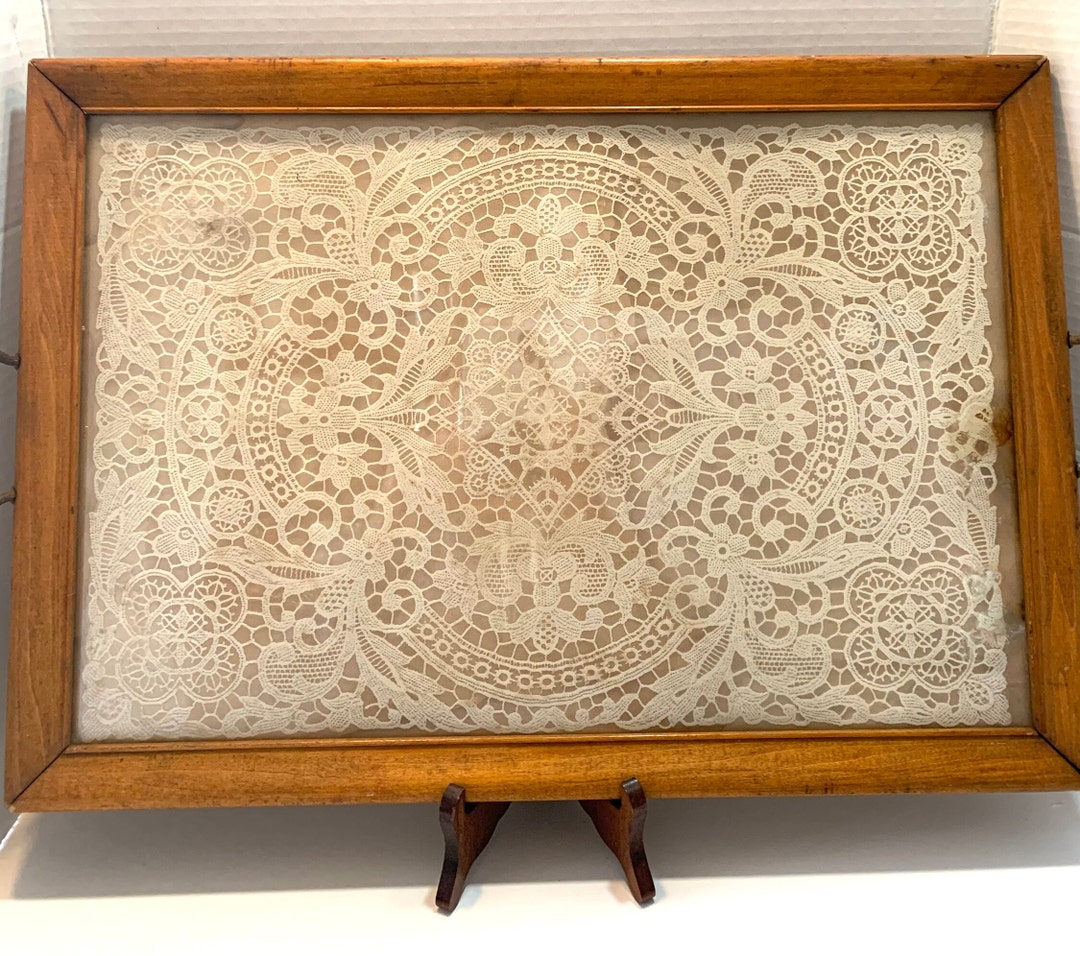 Vintage PINE Serving TRAY Glass Top Rustic Metal Handles Etsy