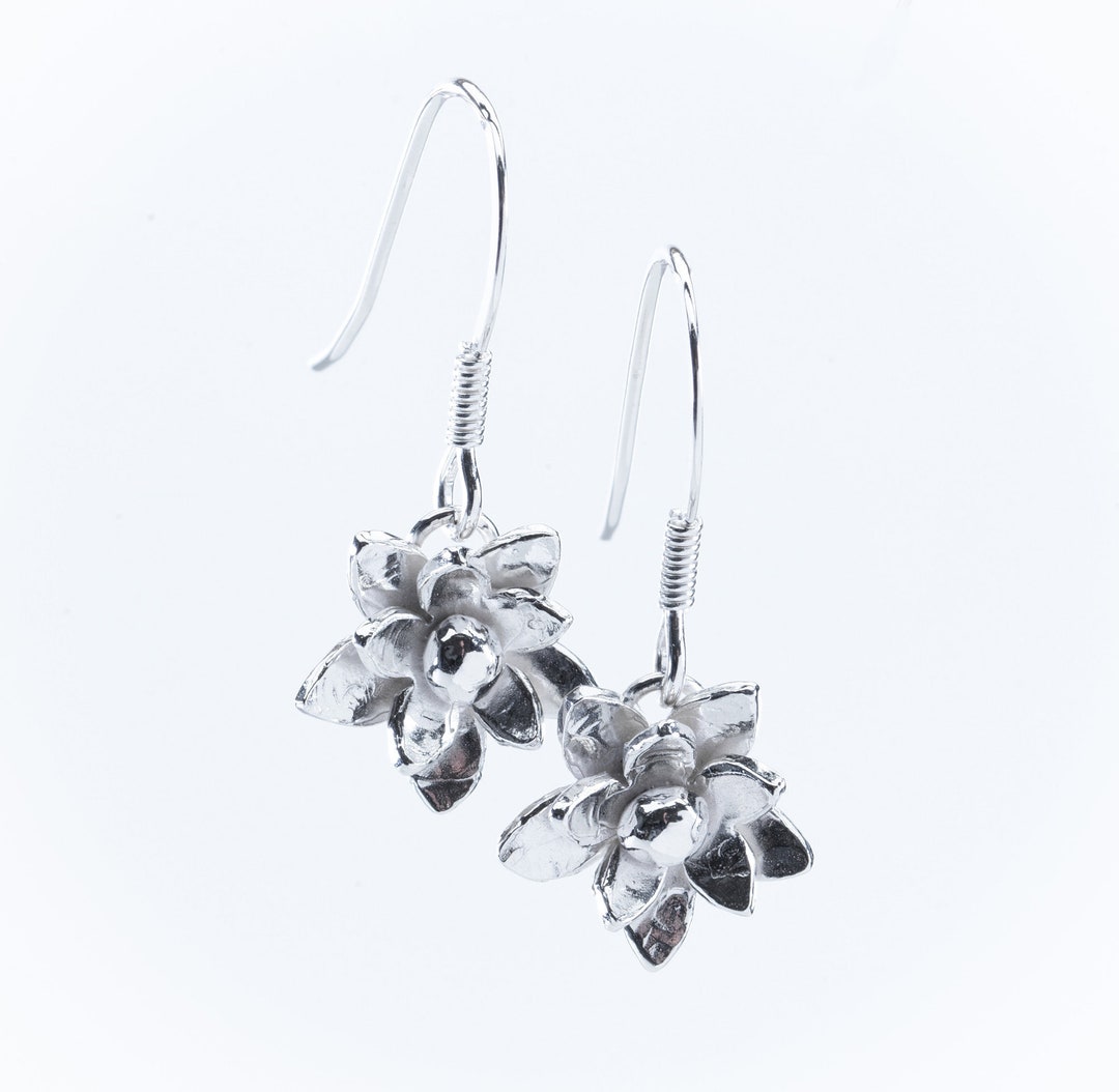 Silver Flower Earrings Handmade Silver Earrings Silver Etsy