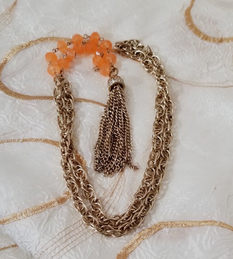 with chain pendant 36 long Crystal bead necklace gold tone chain
