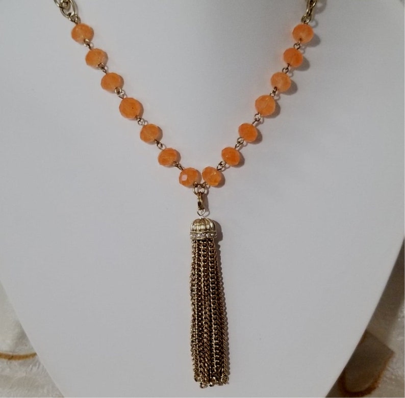 with chain pendant 36 long Crystal bead necklace gold tone chain