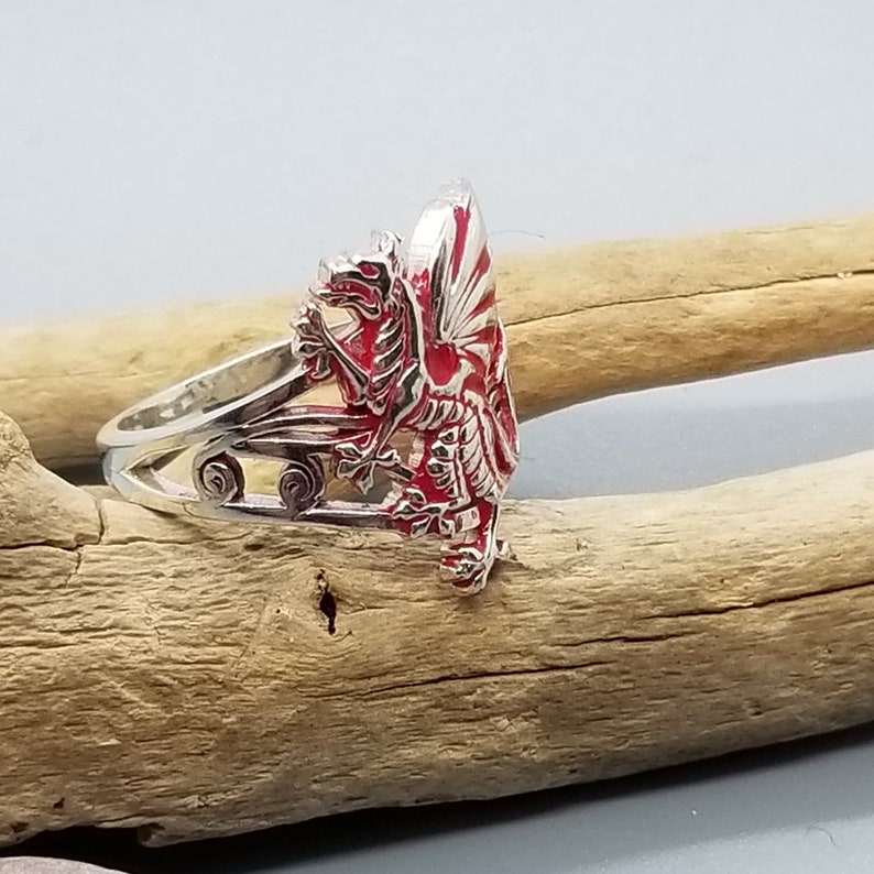 925 sterling silver Dragon ring Red enemal