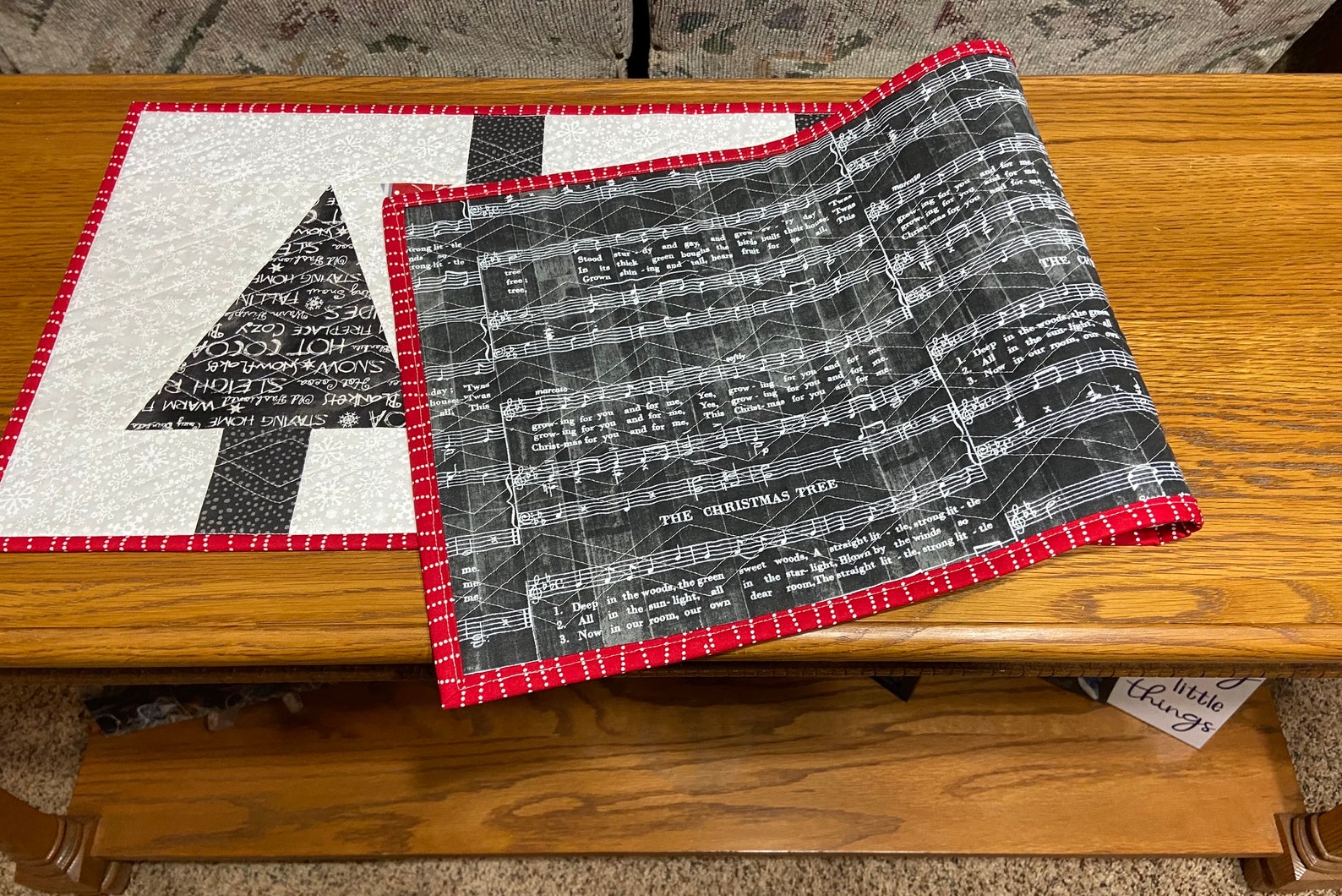 Quilted Christmas Tree Table Runner, Red and Gray Decor, Sofa Table
