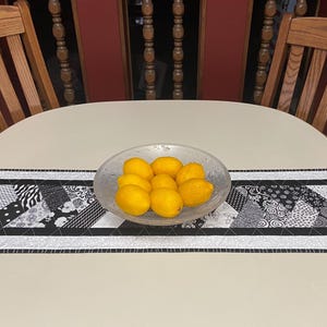 Quilted Handmade Black and White Table Runner, Modern Sofa and Coffee Table Topper, Braided Table Runner, Buffet Topper