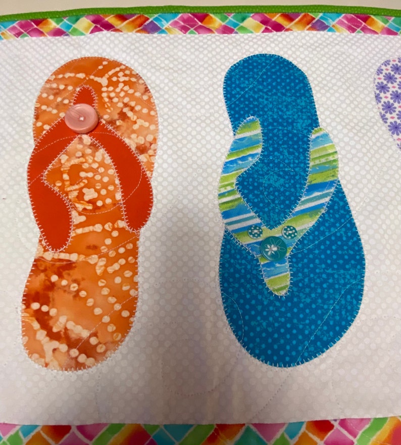 Flip Flop Table Runner, Quilted Table Runner, Beach Table Runner