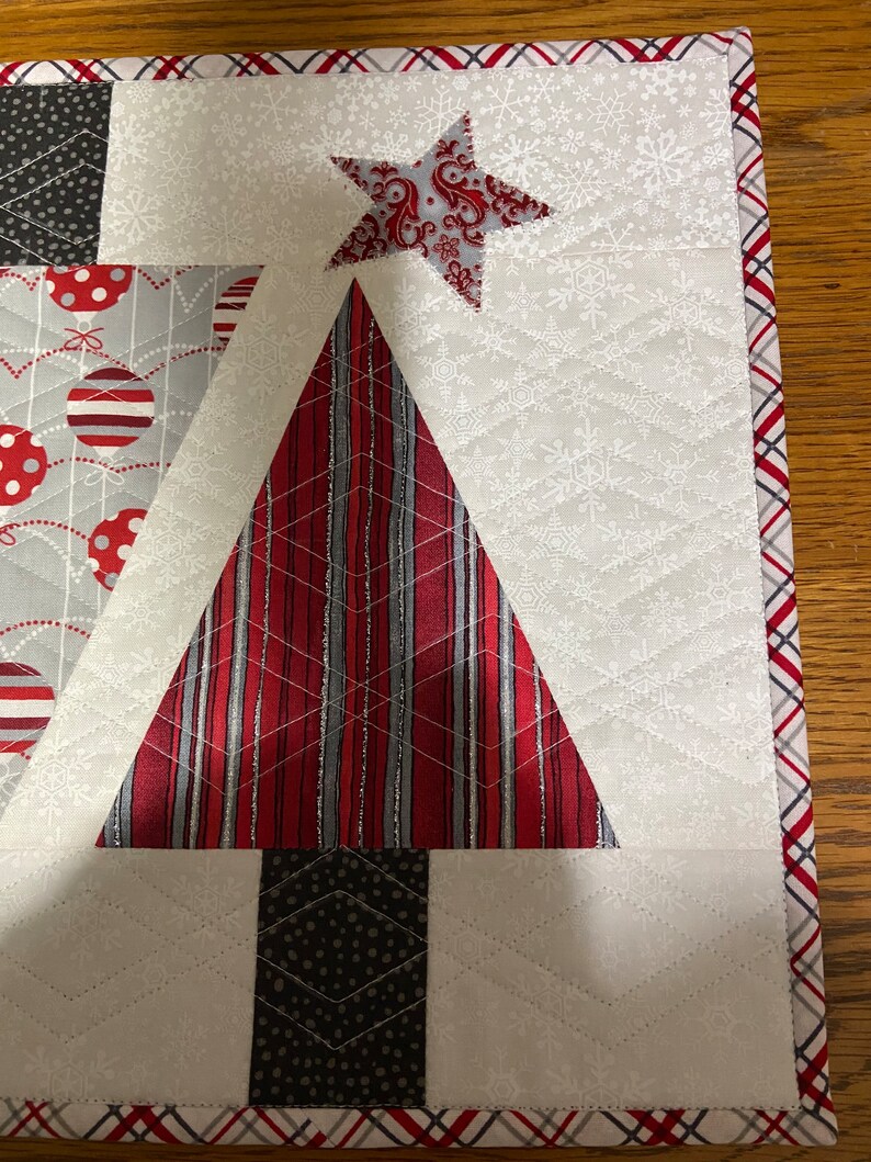 Quilted Christmas Tree Table Runner Red and Gray Decor Sofa Etsy