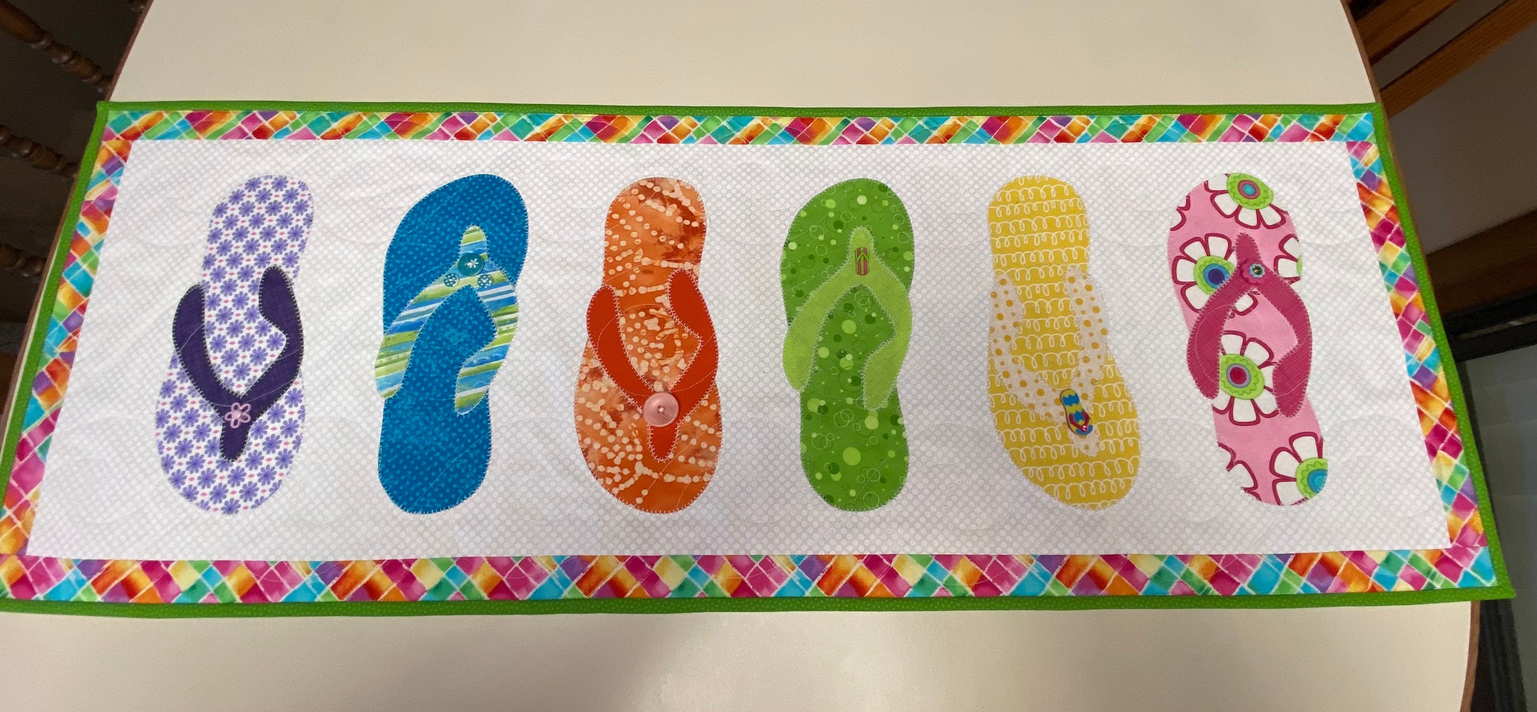 Flip Flop Table Runner, Quilted Table Runner, Beach Table Runner