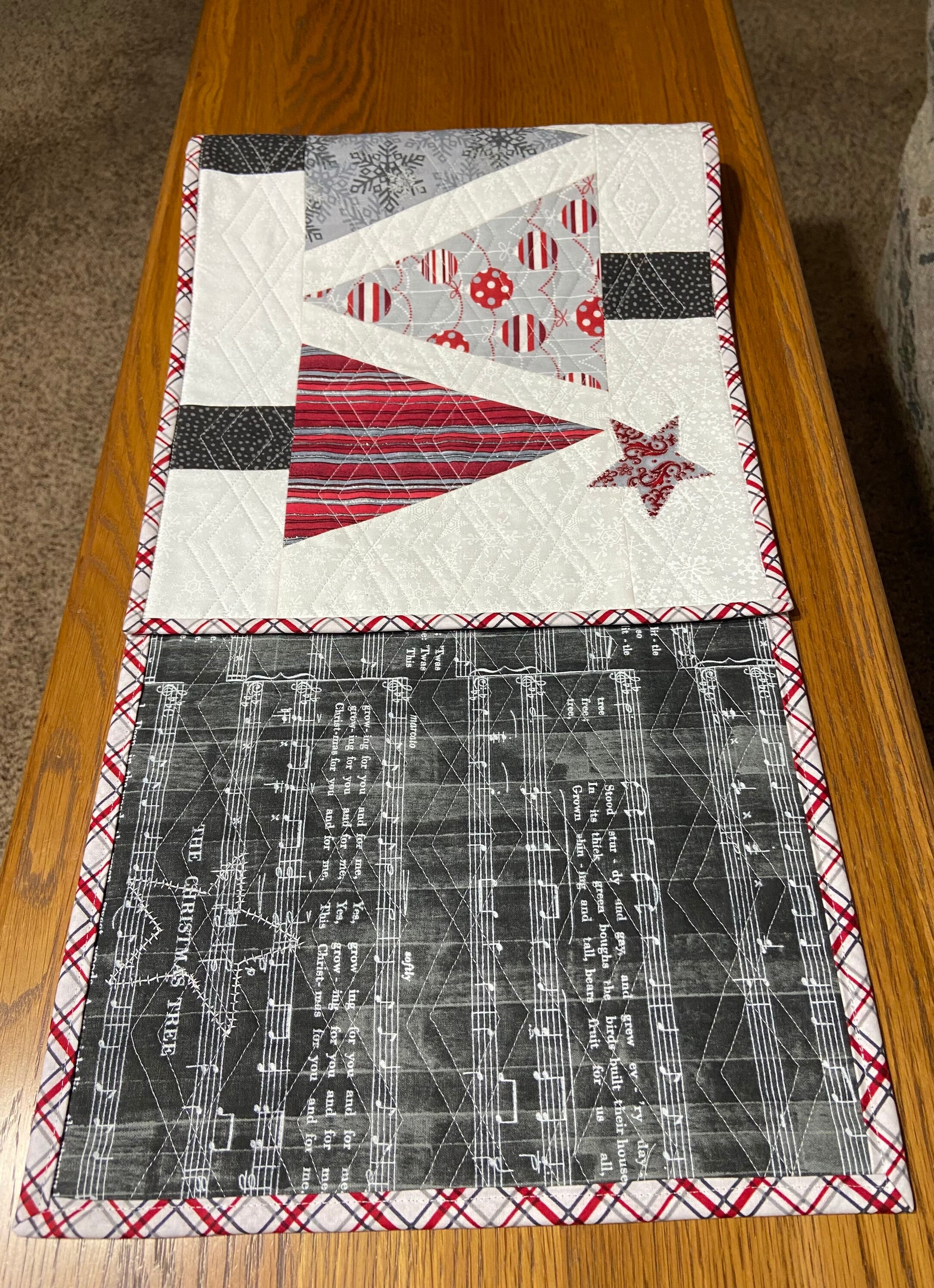 Quilted Christmas Tree Table Runner Red and Gray Decor Sofa Etsy